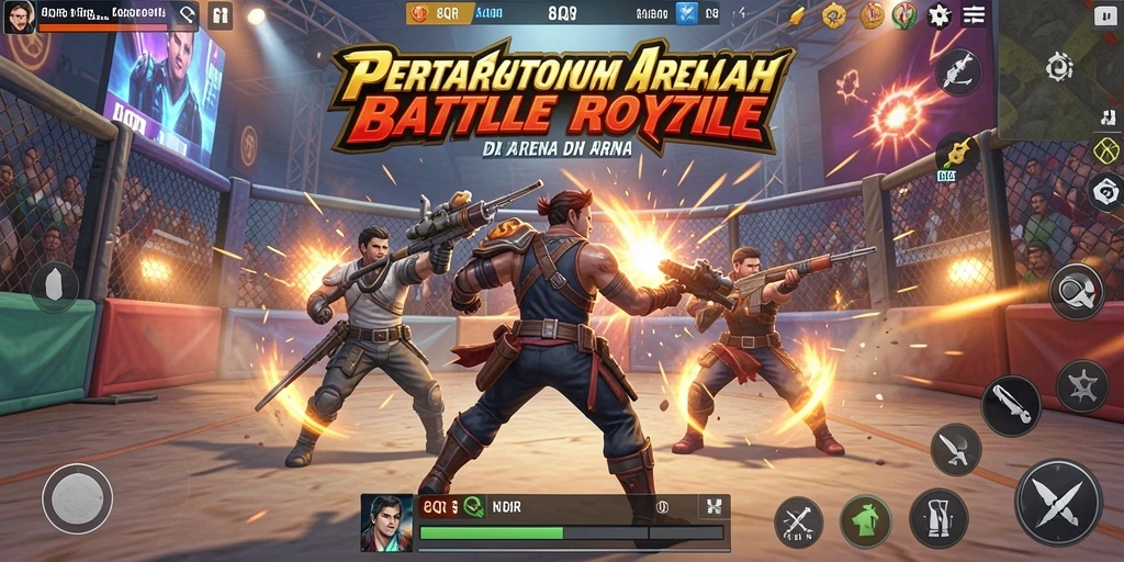 Tangkapan layar gameplay seru dari 8QR menunjukkan pertempuran di arena Battle Royale.