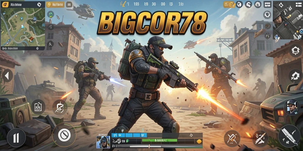 Screenshot gameplay <strong>BIGCOR78</strong> menampilkan aksi seru dalam pertempuran Battle Royale.