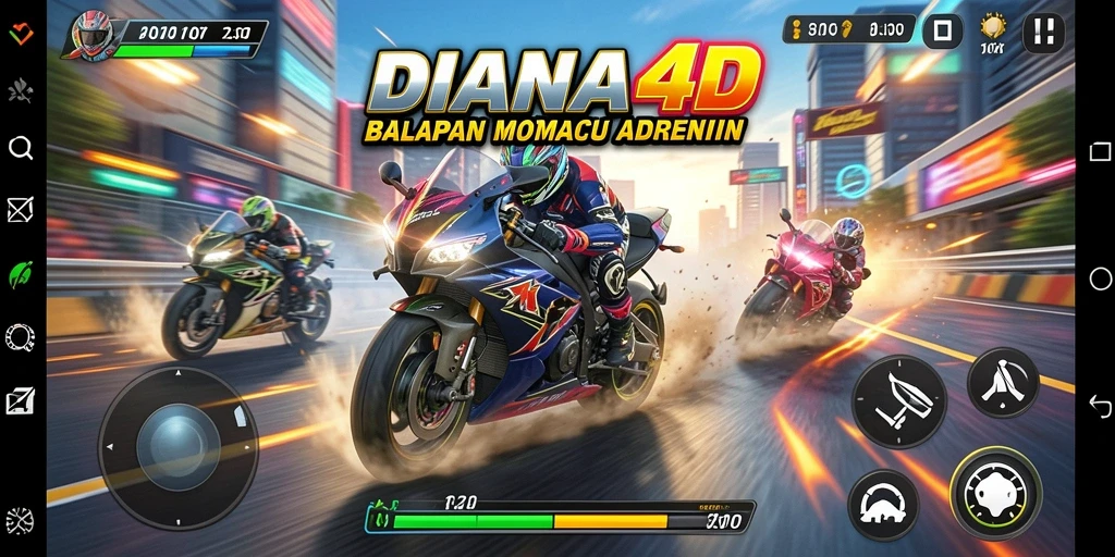 Gameplay seru dan mendebarkan di DIANA4D dengan motor balap.