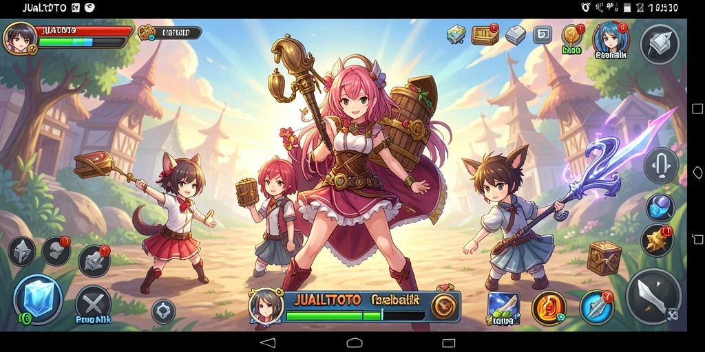 Tampilan gameplay JUALTOTO yang menghibur dan penuh warna.