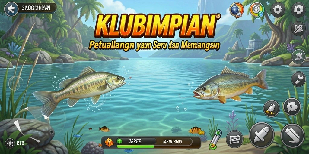 Screenshot permainan KLUBIMPIAN menampilkan aksi memancing yang seru.