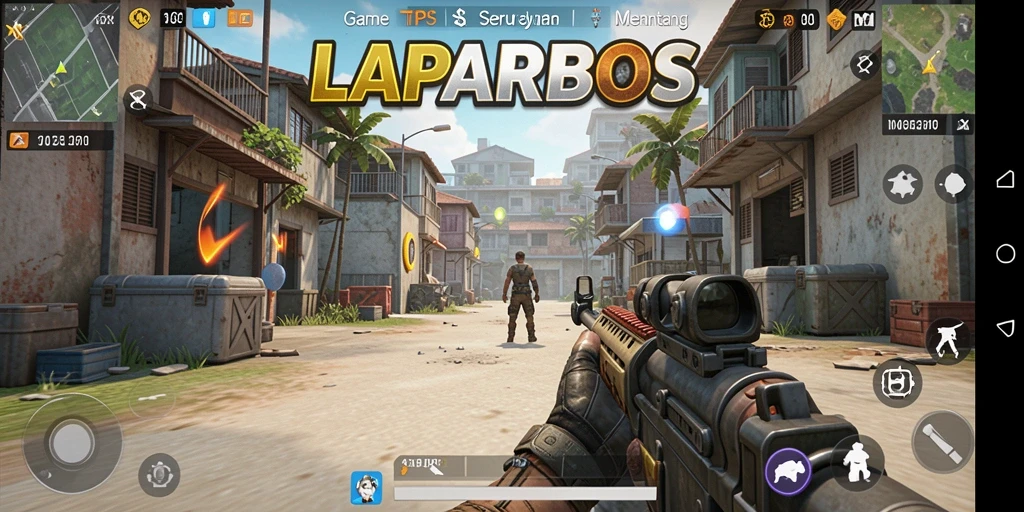 Screenshot utama LAPARBOS menampilkan aksi gameplay TPS yang intens.