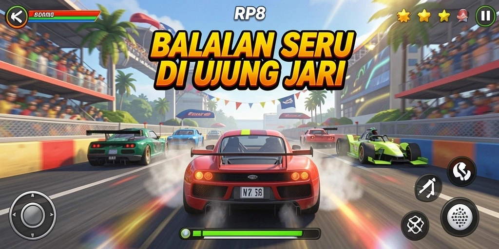 Tampilan gameplay seru dari balapan di RP8 dengan grafik memukau.