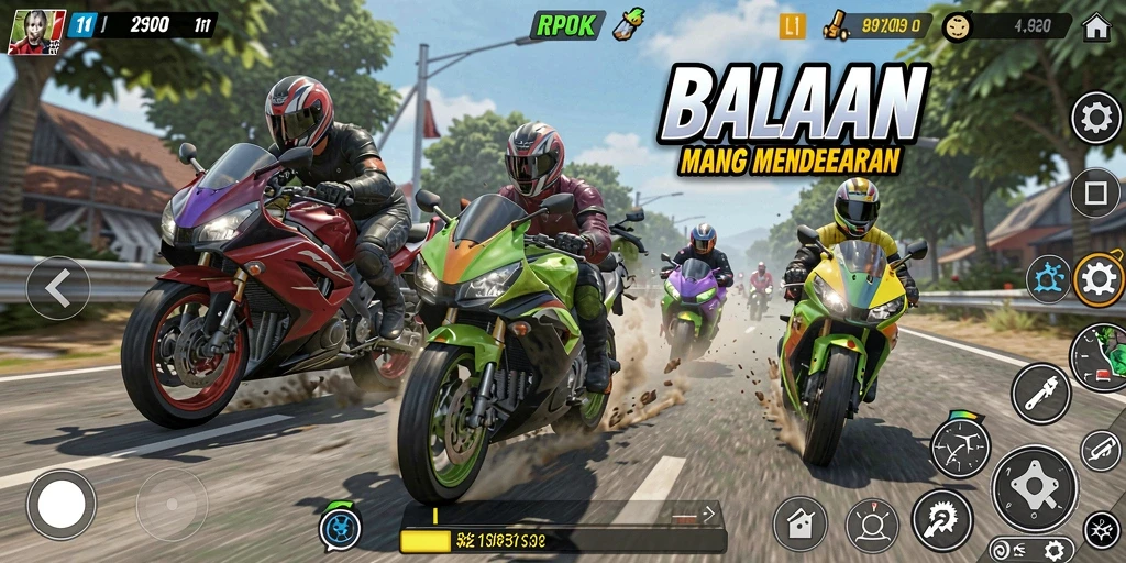 Screenshot RPOK menampilkan aksi balapan motor yang mendebarkan.