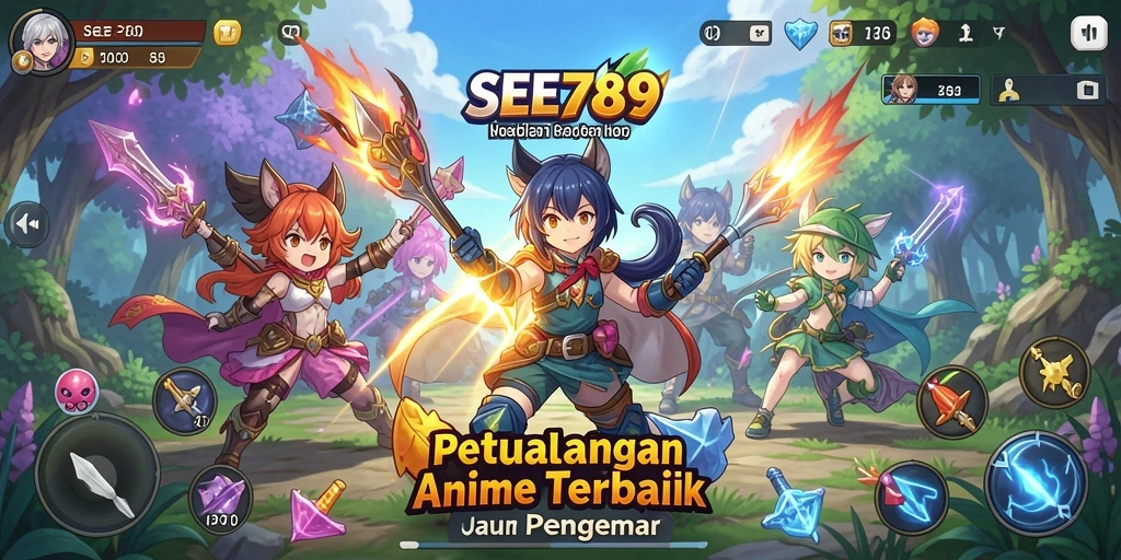 Gameplay SEE789 yang menampilkan aksi karakter anime yang dinamis.